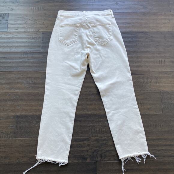 L’AGENCE Sada Cropped Jean Womens Sz 27 Cream Frayed Hem Slim High Rise - Picture 5 of 8